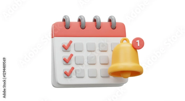 Fototapeta Isolated 3D Render of Calendar with Bell and Checkmarks