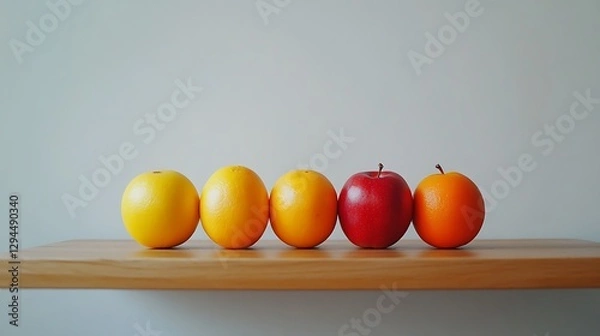 Obraz Vibrant Minimalist Fruit Arrangement on Wood Surface