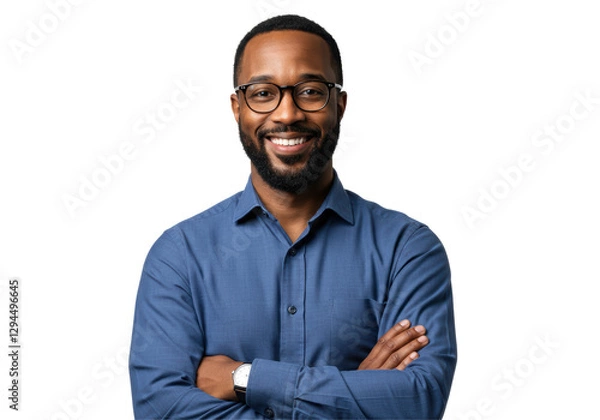 Fototapeta Isolated Portrait of Smiling Black Man with Glasses