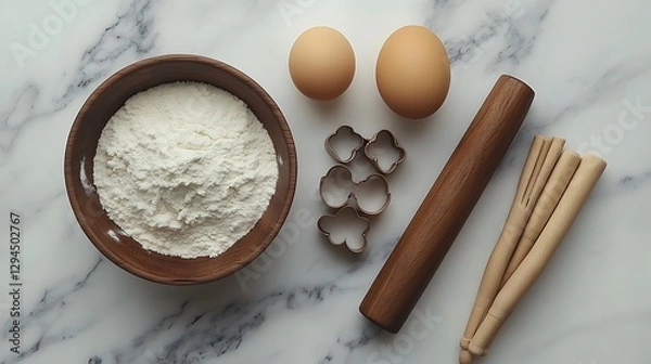 Obraz Baking Ingredients in a Clean Flat Lay Setup