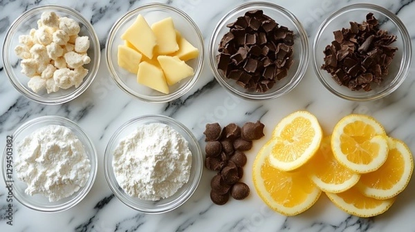 Obraz Clean and Organized Baking Ingredients Flat Lay