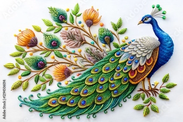 Fototapeta peacock with feathers out