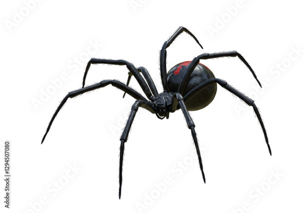 Fototapeta Isolated Black Widow Spider with Red Marking