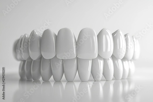 Fototapeta A 3D rendering of a pristine, full set of bright white teeth, showcasing perfect dental health.