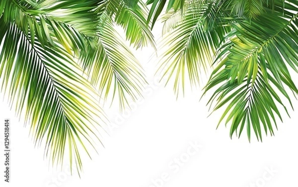Fototapeta Elegant palm leaves against a clean white backdrop create a serene tropical atmosphere