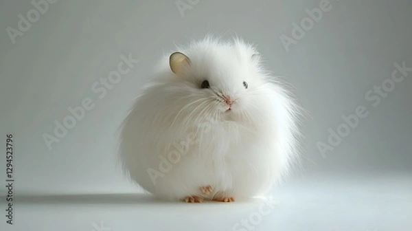 Fototapeta Fluffy White Rabbit Sitting on a Soft White Surface