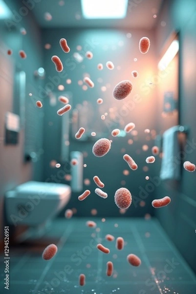 Obraz Digital visualization of airborne bacteria spread in a bathroom, demonstrating the importance of hygiene and cleanliness in such environments