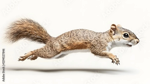 Obraz Squirrel in Motion Captured Mid-Leap Against White Background