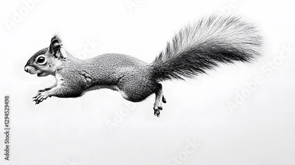 Obraz Squirrel in Midair Jumping with Fluffy Tail and Energetic Pose