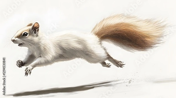 Obraz White Squirrel in Motion with Fluffy Tail Running Across Surface
