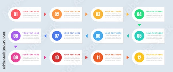 Obraz Numbered 12-Step Process with Text Boxes