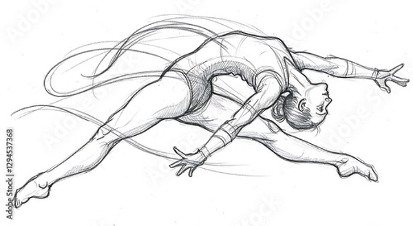 Fototapeta Gymnast in Dynamic Movement Pencil Sketch Graceful Athletic Pose
