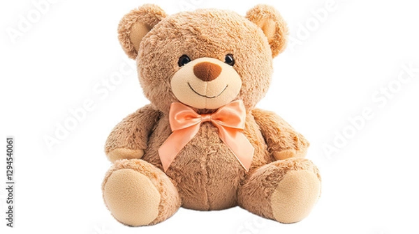 Fototapeta Playful teddy bear on soft surface children's room toy photography cozy environment close-up view nostalgia and comfort