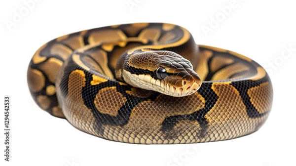 Fototapeta Coiled ball python captured in studio setting high-resolution wildlife photography serene environment close-up perspective