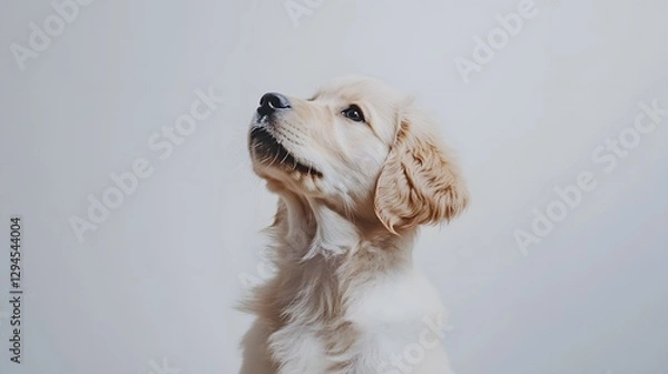 Fototapeta Adorable golden retriever puppy with expressive gaze and soft fur