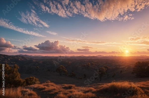 Fototapeta 夕焼け, 空, 風景, 自然, 太陽, 山, 日の出, 雲, オレンジ, 当惑, 太陽光