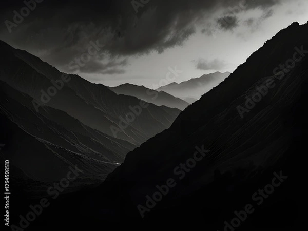 Fototapeta A high-resolution, 4K black and white wallpaper featuring a dramatic, cinematic composition with a mix of soft, gradient-like tones and sharp, contrasting textures, evoking a sense of moody elegance