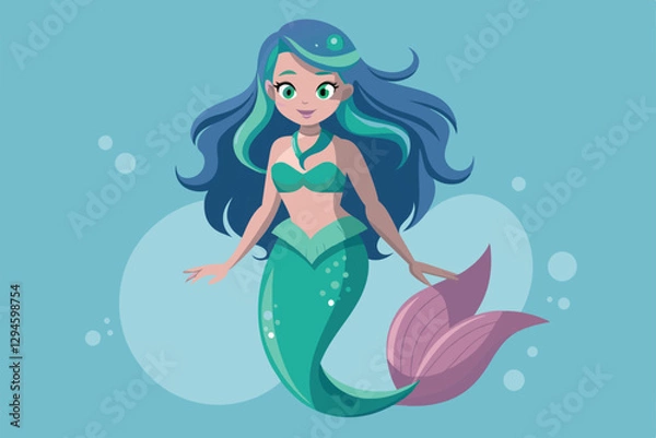 Obraz This artwork features a playful mermaid with flowing hair and a colorful tail, perfect for customization, Mermaid Customizable Disproportionate Illustration