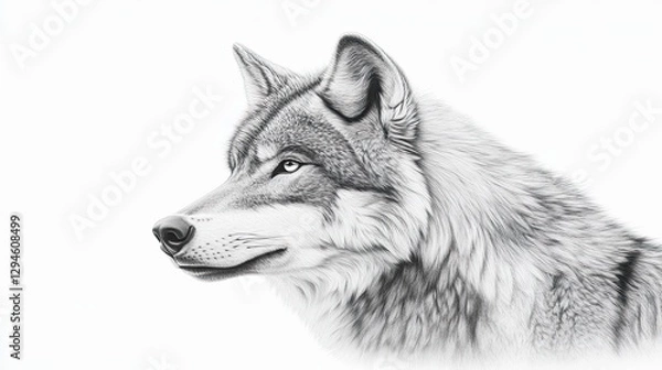Obraz Gray wolf portrait, side view, white background