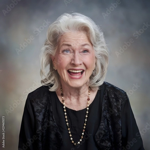 Fototapeta A portrait of an old woman laughing ,wrinkles on face, generated by AI