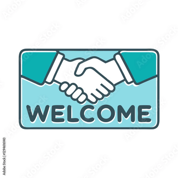 Fototapeta Welcome handshake with blue background