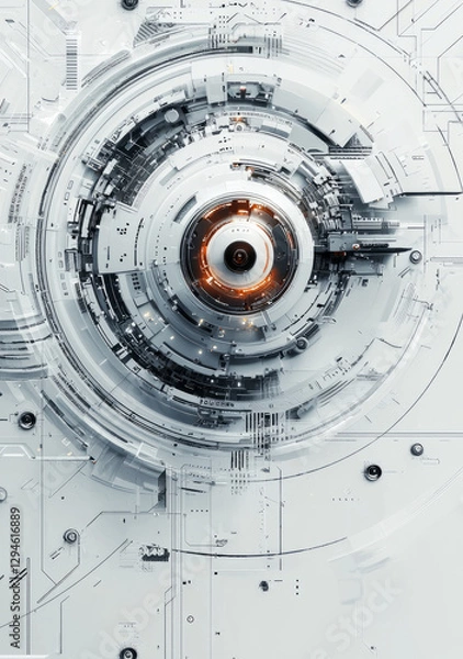 Fototapeta Abstract grey and white background with futuristic technical elements.