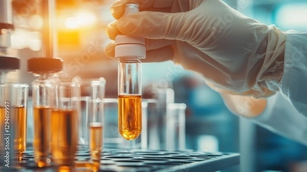 Fototapeta Laboratory Experiment with Test Tube and Chemical Solutions