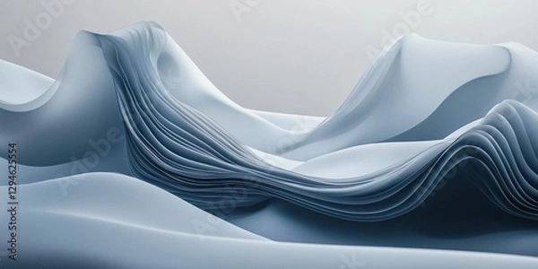 Fototapeta Abstract shapes in light blue, resembling undulating waves and hills