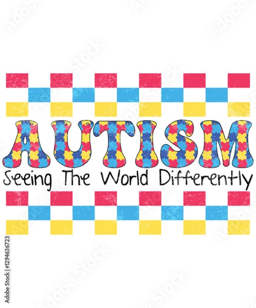 Obraz Autism Seeing The World Differently, Autism Awareness T-Shirt, Light It Up Blue Shirt, Neurodiversity Support Tee, Autism Acceptance Clothing, Inclusion Matters T-Shirt, Shirt Print Template