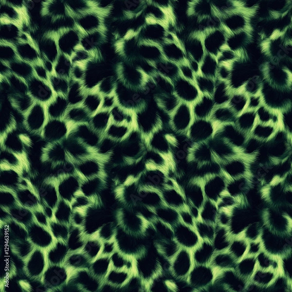 Fototapeta Black and Neon Green Leopard Fur Pattern with a Cybernetic Edge