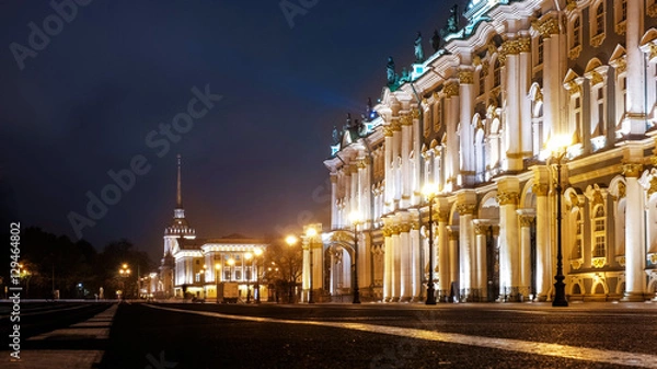 Obraz Hermitage on Palace square and admiralty at night
