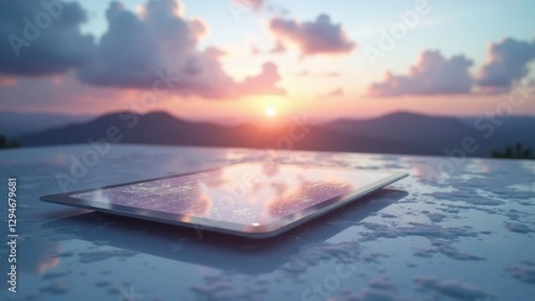 Obraz Futuristic tablet presents real-time analytics pulses alongside machine learning predictions, framed in a clean, minimal style.