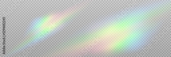 Fototapeta Rainbow light prism effect, transparent background. Hologram reflection, crystal flare leak shadow overlay.	
