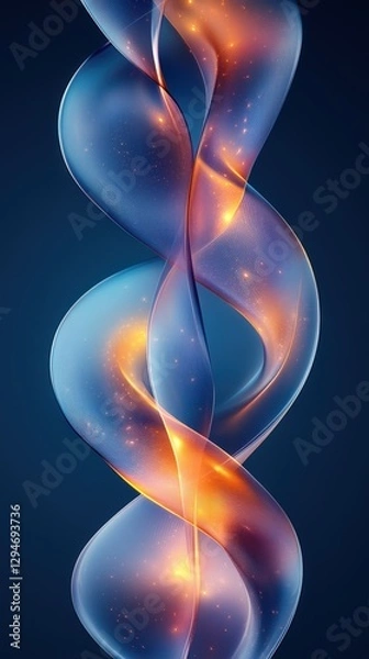Fototapeta Abstract Colorful Twisted Form with Light and Sparkles on Dark Background