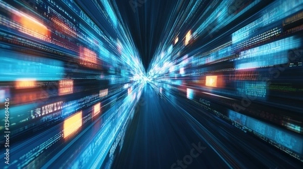 Fototapeta Digital acceleration data flow in a virtual environment abstract concept dynamic viewpoint