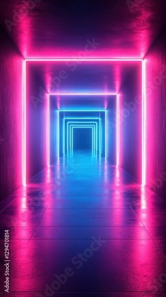 Obraz Vibrant neon corridor illuminated with pink and blue lights creating an immersive atmosphere at night
