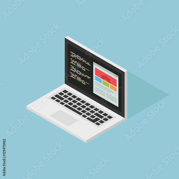 Obraz Isometric vector notebook laptop illustration, development concept