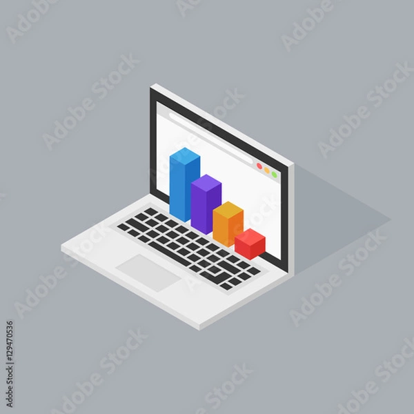 Obraz Isometric vector notebook laptop illustration, finance chart concept
