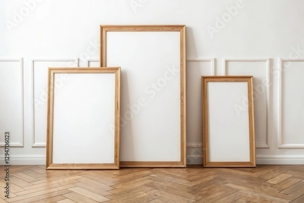 Fototapeta Empty Picture Frames Against a Bright Wall in a Contemporary Interior Space Perfect for Artistic Displays