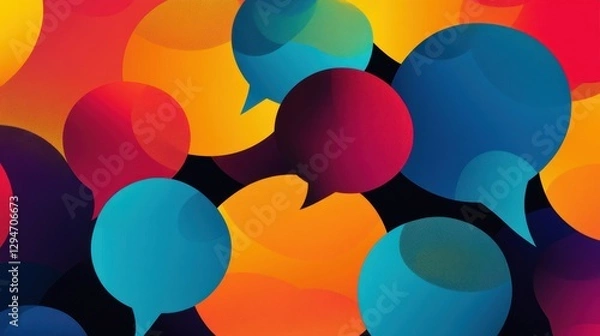 Fototapeta Colorful abstract illustration featuring overlapping speech bubbles in vibrant shades.