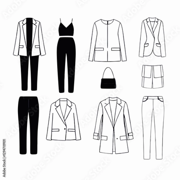 Obraz minimalist illustration of suit jacket and tie transparency background, emphasizing formal attire. design features black and white color scheme, highlighting classic and elegant style of clothing