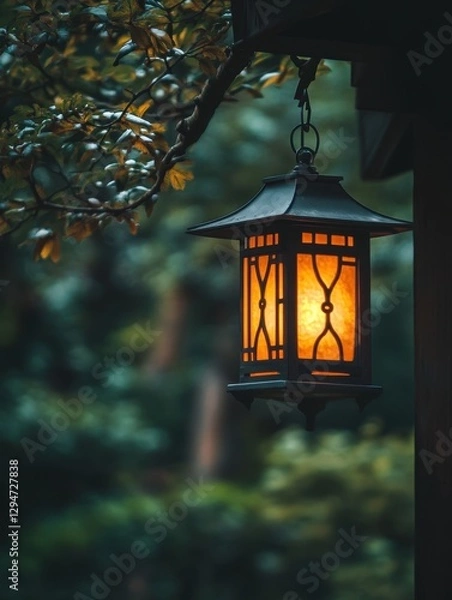 Fototapeta Serene Lantern Glow in a Tranquil Garden