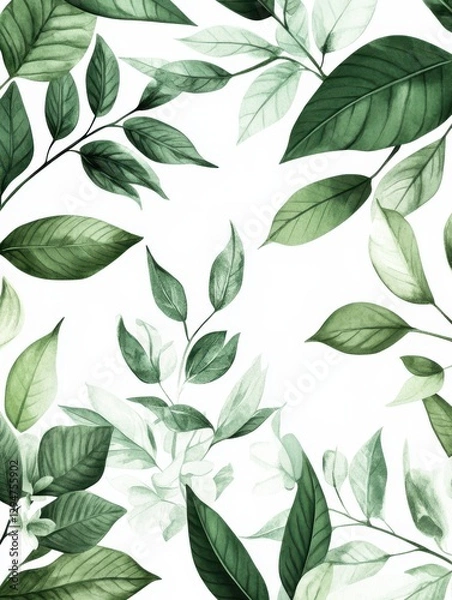Fototapeta Abstract botanical vector background. Tropical plant wallpaper with foliage, tree branch, flower, leaves in hand drawn. Green watercolor botanical design for cover, prints, wall art, decorative.