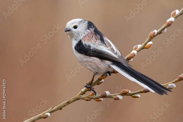 Obraz Long-tailed tit on willow catkins