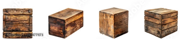Fototapeta Old wooden box on transparent background collection set