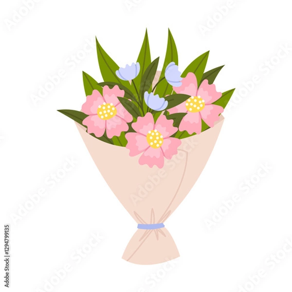 Fototapeta Vector flower bouquet in flat style isolated on white background