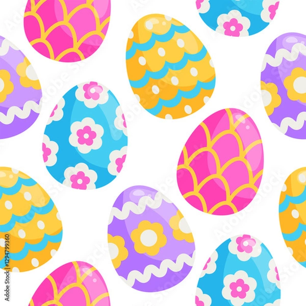 Fototapeta Vector seamless pattern with easter eggs. Colorful background with decorated eggs
