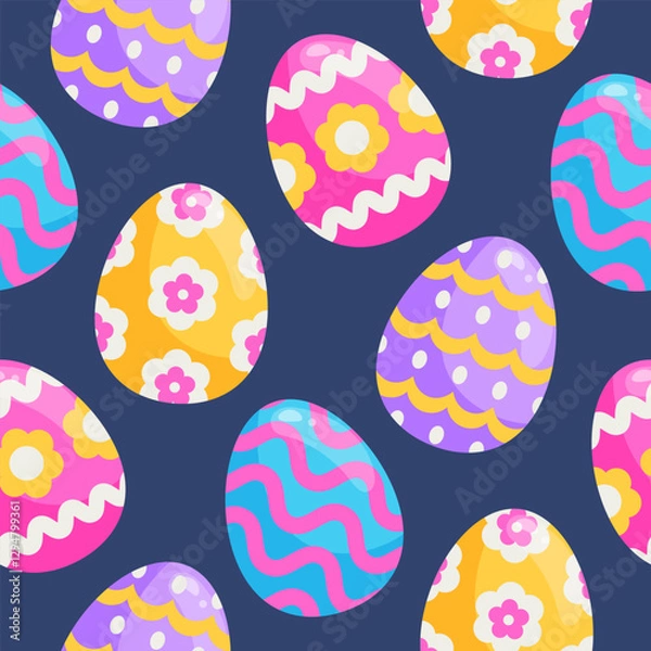 Fototapeta Vector seamless pattern with easter eggs. Colorful background with decorated eggs