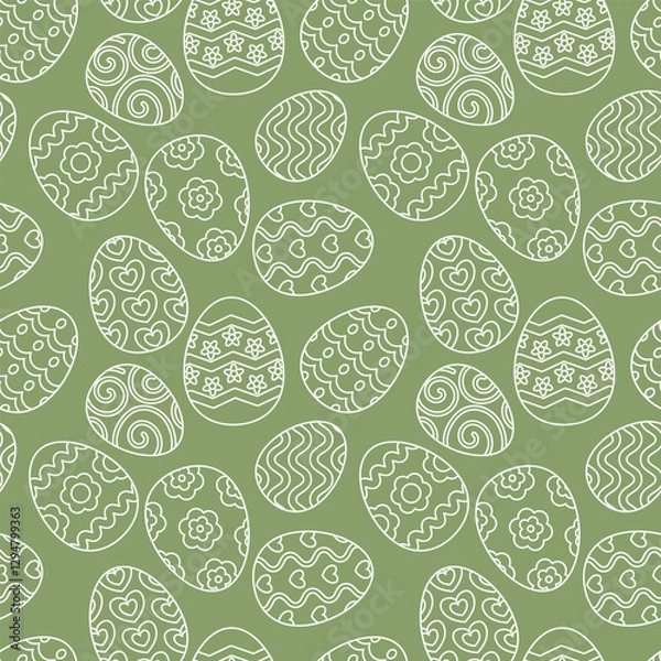 Fototapeta Vector seamless pattern with easter eggs. Green background with decorated eggs