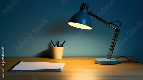 Fototapeta Minimalist Workspace with Soft Lighting and Stationery